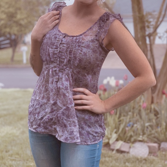 Converse Tops - Converse | Sheer Floral Button Down Ruffle Blouse